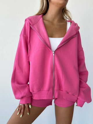 Fuchsia Staple Oversized Zip Up Hoodie