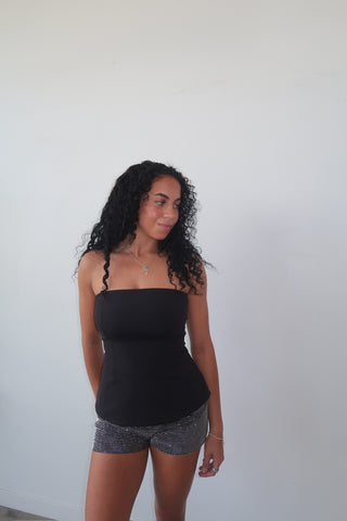 Black Flare Strapless Top