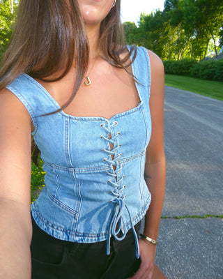 Lace Up Denim Corset Top