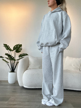 Long Light Heather Grey Staple Wide Leg Sweatpants