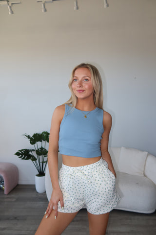 Cream Floral Print Shorts