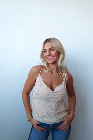 Cream Beaded Cami Top