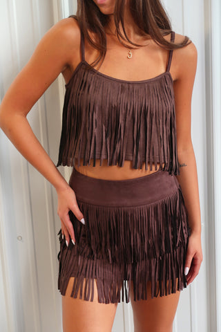 Brown Fringe Tank Top