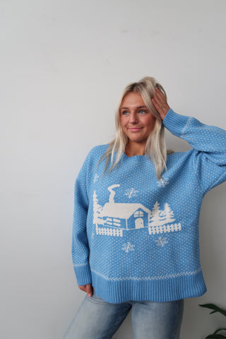 Blue Snowflake Graphic Sweater
