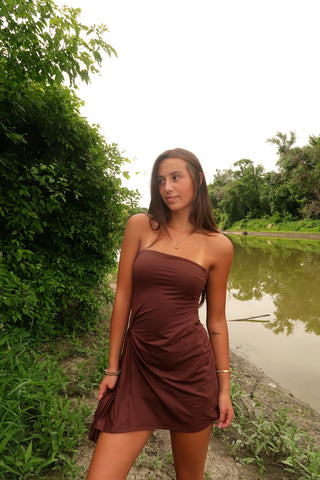 Brown Strapless Mini Dress