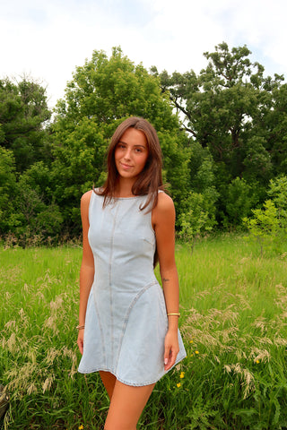 Sleeveless High Neck Denim Mini Dress
