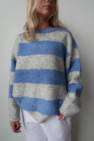 Blue/Grey Striped Textured Sweater