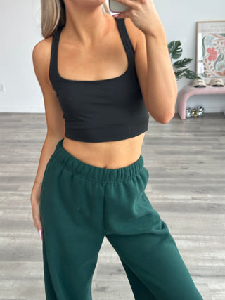 Long Dark Green Staple Wide Leg Sweatpants