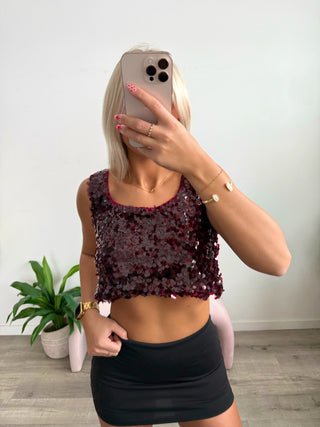 Burgundy Sequin Cropped Tank