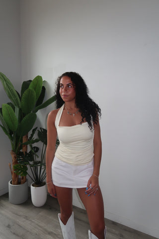 Pastel Yellow Cowl Neck Halter Top
