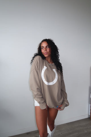 Horseshoe Patchwork Jump Jumper Crewneck - Camel Gold