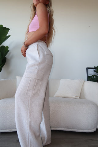 Long Heather White Staple Cargo Wide Leg Sweatpants