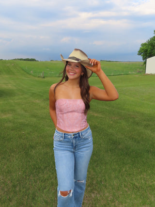 Blush Western Faux Leather Embroidered Corset Top