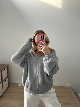 Heather Grey Staple Oversized Zip-Up Hoodie