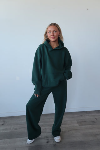 Long Dark Green Staple Wide Leg Sweatpants