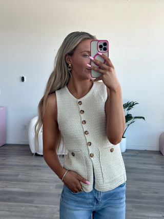 Round Neck Button Down Sweater Vest