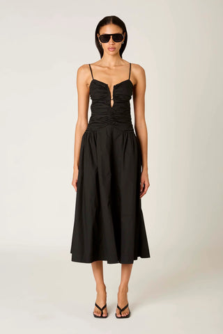 Black Ruched Midi Dress