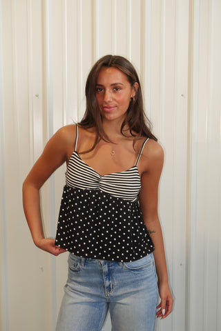 Polka dot/Stripe Contrast Tank Top