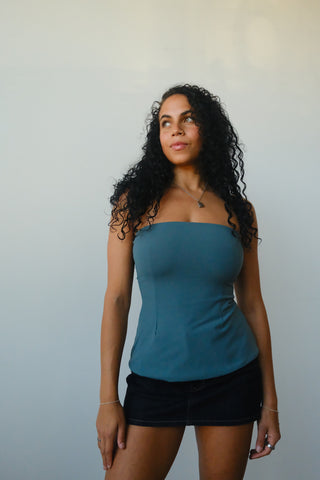 Teal Flare Strapless Top