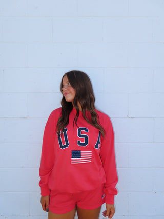 “USA” Long Sleeve Crewneck Oversized Sweatshirt