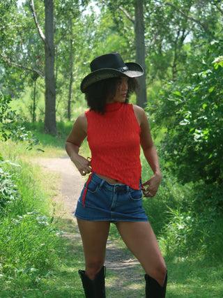 Red Mesh Asymmetrical Top