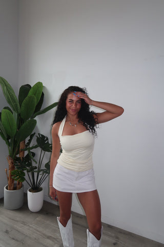 Pastel Yellow Cowl Neck Halter Top