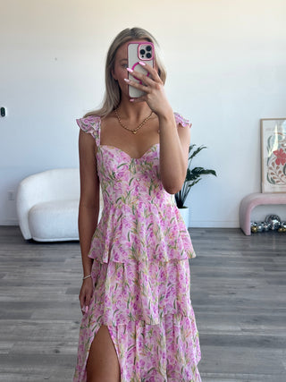 Pink Multi Floral Ruffle Maxi Dress