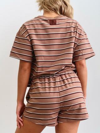 Brown/Espresso Striped Short Sleeve Top