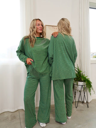 Green & Pale Yellow Striped Lounge Pants
