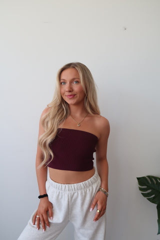 Plum Ribbed Tube Top