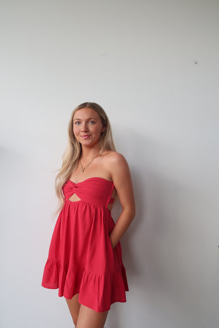 Red Strapless Dress With Open Back