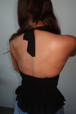Black Lace Trim V-Neck Halter Top