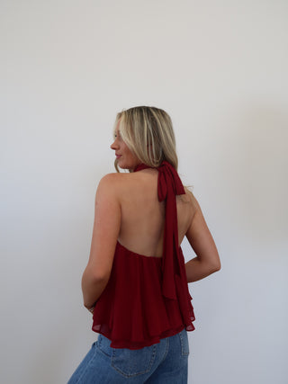 Red Ruffle Halter Top