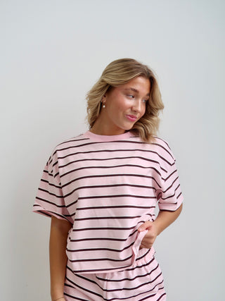 Pink/Brown Striped Short Sleeve