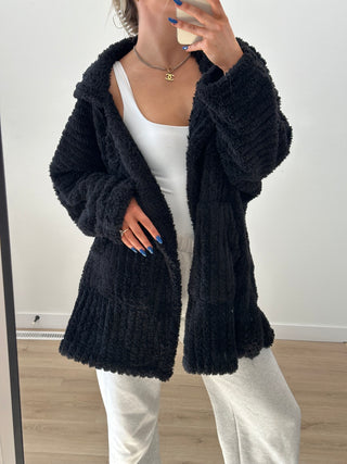 Fuzzy Hooded Cardigan