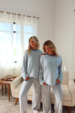 Dusty Blue Striped Lounge Pants