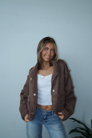 Brown Suede Jacket With Sherpa Trim