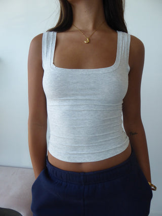 Heather White Ribbed Scoop Neck Tank