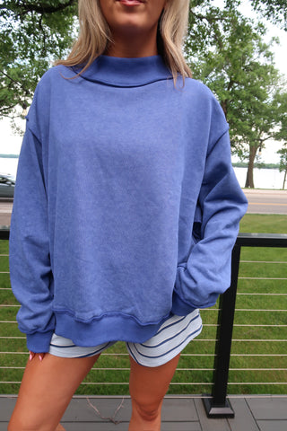 Royal Blue Vintage Wash Print Oversized Sweatshirt