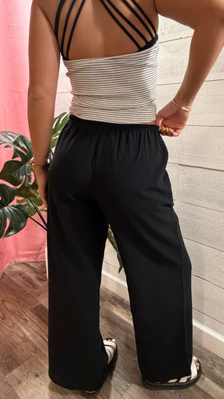 Black Textured Cotton Pants