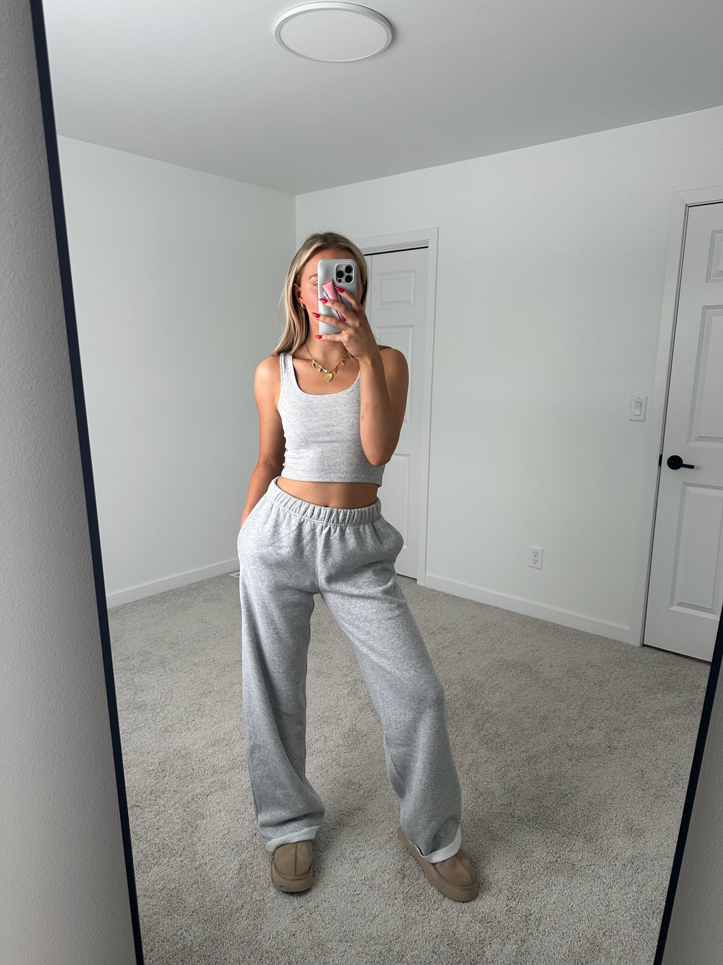 Long Light Heather Grey Staple Wide Leg Sweatpants