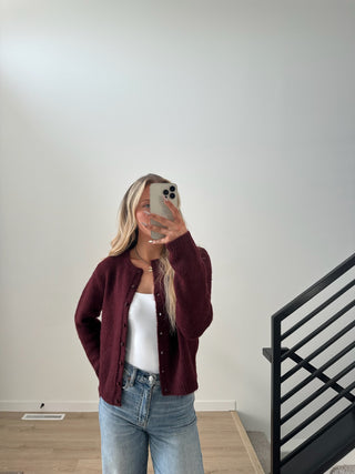 Burgundy Button Down Cardigan