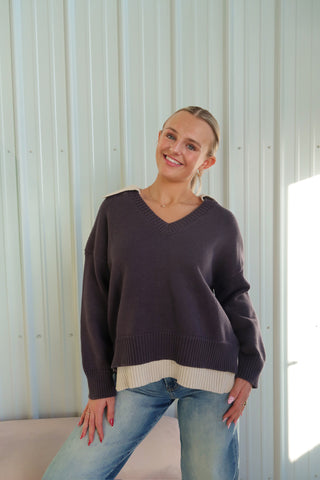 Navy & Grey Collared Sweater