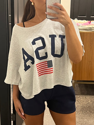 USA Cropped Oversized Tee Shirt