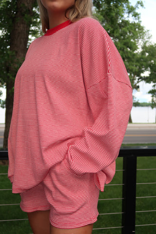 Red and White Striped Oversized Top
