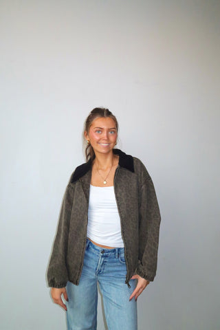 Oversized Muted Leopard Denim Barn Jacket
