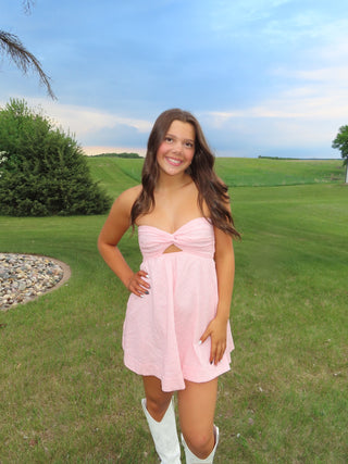 Pink Strapless Dress With Open Back