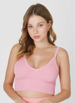 Peony Pink Ribbed V-Neck NikiBiki Bra Top