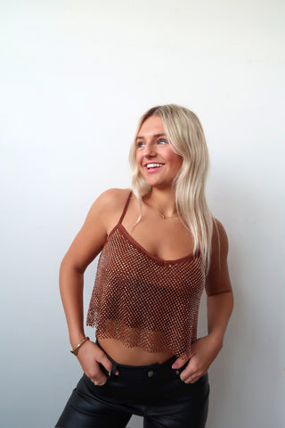 Brown Rhinestone Tank Top