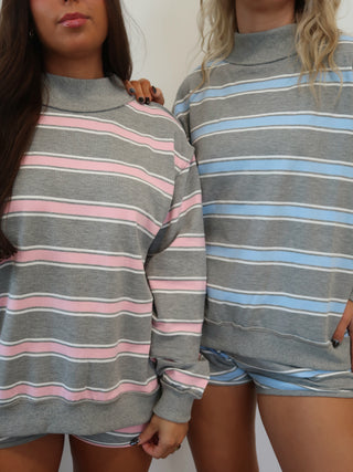 Grey & Pink Striped Shorts